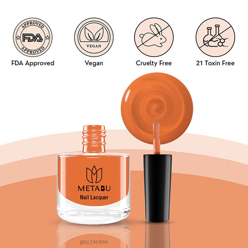 METABU Long Lasting Nail lacquer, Super Glossy, Quick Drying Nail Polish,8 ml LIGHT Orange Shade