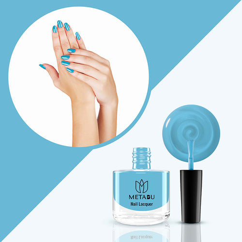 METABU Long Lasting Nail lacquer, Super Glossy, Quick Drying Nail Polish,8 ml Light Blue Shade