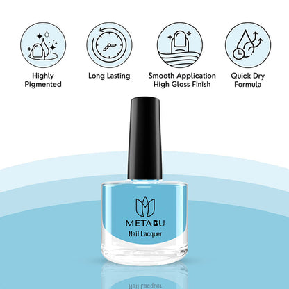 METABU Long Lasting Nail lacquer, Super Glossy, Quick Drying Nail Polish,8 ml Light Blue Shade