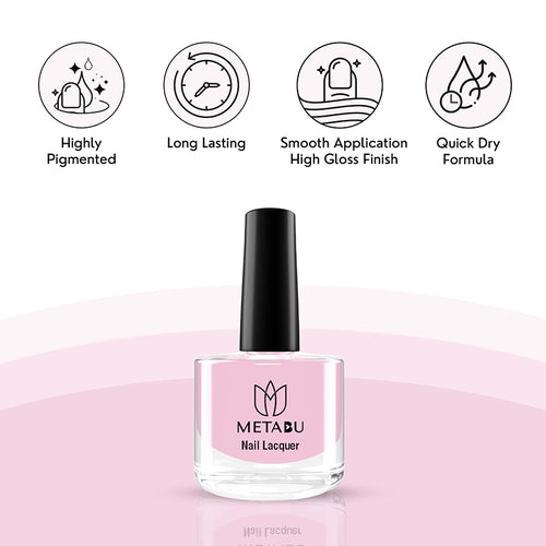 METABU Long Lasting Nail lacquer, Super Glossy, Quick Drying Nail Polish,8 ml Light Baby Pink Shade