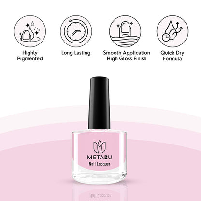 METABU Long Lasting Nail lacquer, Super Glossy, Quick Drying Nail Polish,8 ml Light Baby Pink Shade