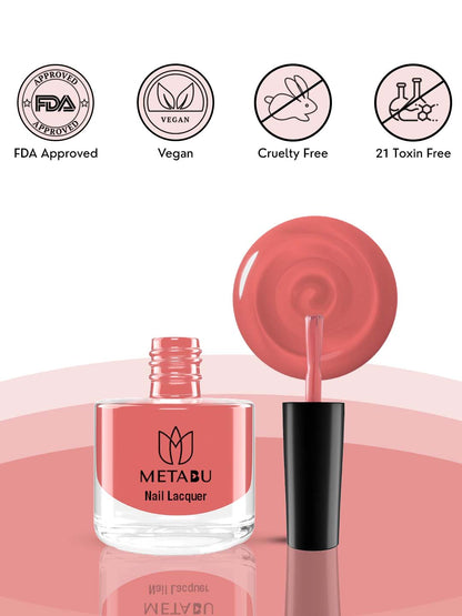 METABU Highly Pigmented & Long Lasting Nail lacquer | Super Glossy Finish | Non-Chipping | Non-Smudging | Gel Effect | Quick Drying Nail Polish | 8 ml- Pack of 4(Combo 6)