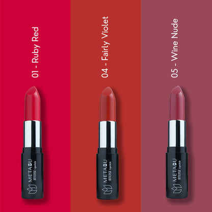 METABU Intense Color Moisture Matte,Vibrant Shades Matte, Satin Matte, Lipstick Lasts Up to 8 hours, 4.2 g, (Pack of 3,Combo 3 )