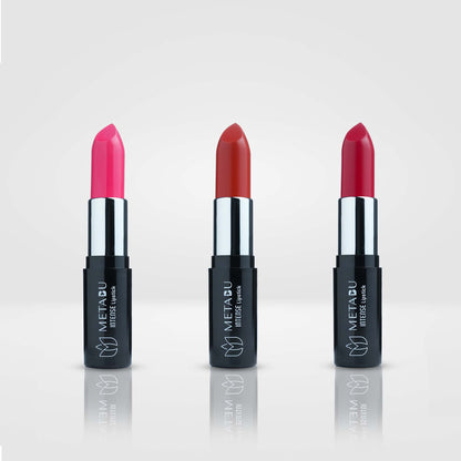 METABU Intense Color Moisture Matte,Vibrant Shades Matte, Satin Matte, Lipstick Lasts Up to 8 hours, 4.2 g, (Pack of 3,Combo 1 )