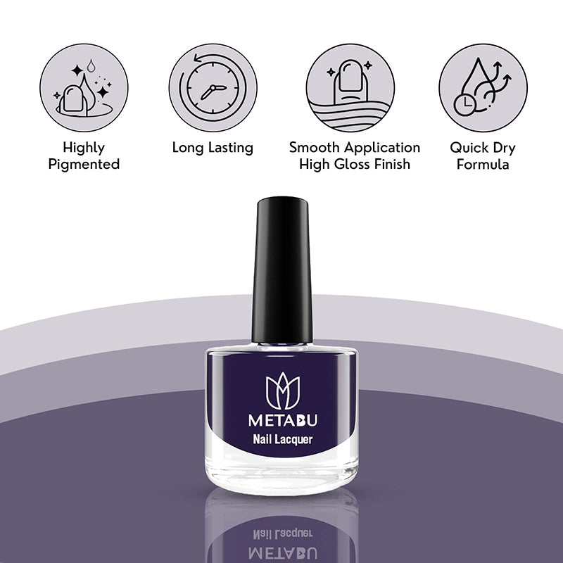 METABU Highly Pigmented & Long Lasting Nail lacquer | Super Glossy Finish | Non-Chipping | Non-Smudging | Gel Effect | Quick Drying Nail Polish | 8 ml- Pack of 4(Combo 3)