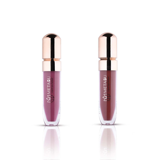 METABU Liquid Lips Forever | Super Stay Matte Liquid Lipstick | 12 Hrs | Long Lasting, Rich Matte & Full Coverage | Smudge Proof | Waterproof & Transferproof | 4.25ml, (Pack of 2,Combo 1)