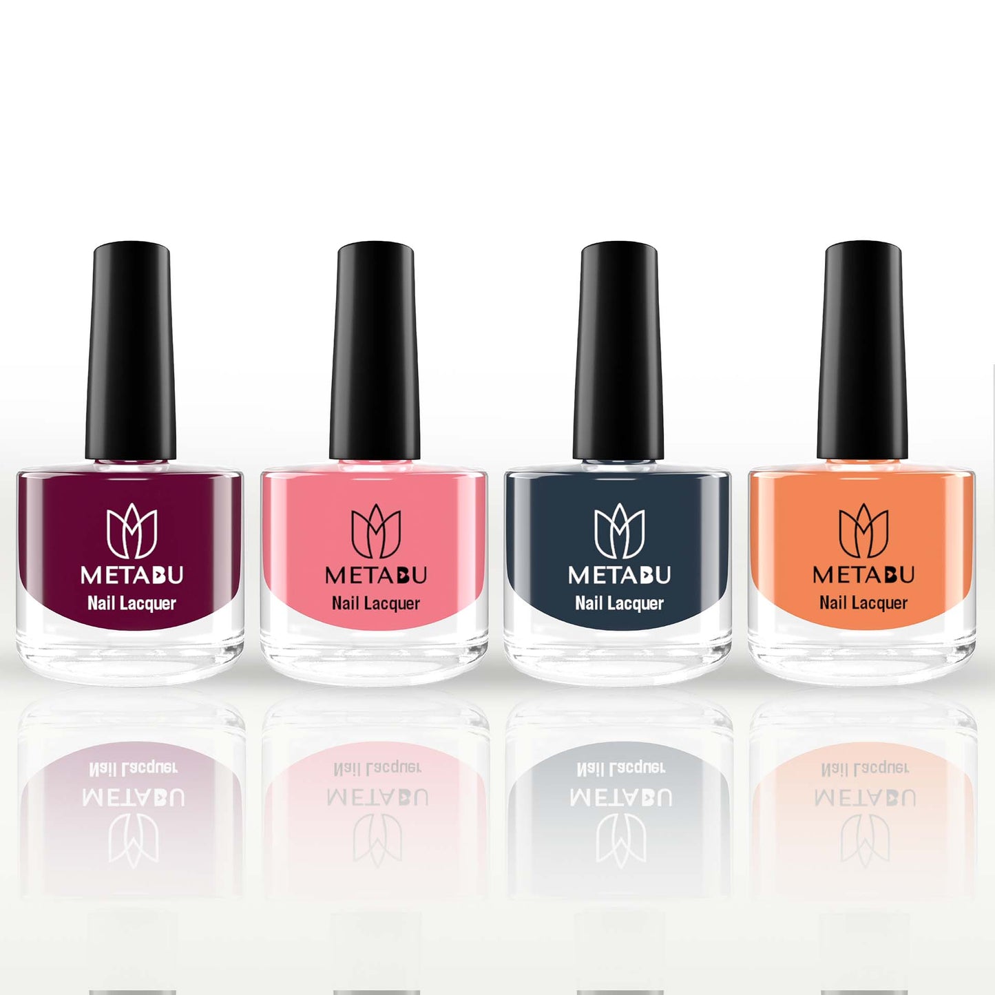 METABU Highly Pigmented & Long Lasting Nail lacquer | Super Glossy Finish | Non-Chipping | Non-Smudging | Gel Effect | Quick Drying Nail Polish | 8 ml- Pack of 4(Combo 6)