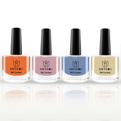 METABU Highly Pigmented & Long Lasting Nail lacquer | Super Glossy Finish | Non-Chipping | Non-Smudging | Gel Effect | Quick Drying Nail Polish | 8 ml- Pack of 4(Combo 8)