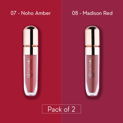 METABU Liquid Lips Forever | Super Stay Matte Liquid Lipstick | 12 Hrs | Long Lasting, Rich Matte & Full Coverage | Smudge Proof | Waterproof & Transferproof | 4.25ml, (Pack of 2,Combo 4)