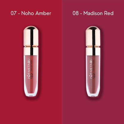 METABU Liquid Lips Forever | Super Stay Matte Liquid Lipstick | 12 Hrs | Long Lasting, Rich Matte & Full Coverage | Smudge Proof | Waterproof & Transferproof | 4.25ml, (Pack of 2,Combo 4)