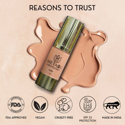 METABU Studio fit Foundation For All Skin Types, Long-Lasting Wear,Sweat proofwith Full Coverage, SPF 25 Protection, 30 ml